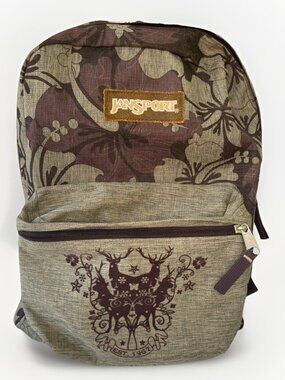 Super Rare Velvet Deer EST. 1967 Jansport Backpack w flowers tan/maroon/green
